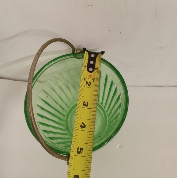 Vintage Green Uranium Depression Glass Ice Bucket  Metal Handle - Picture 5 of 5